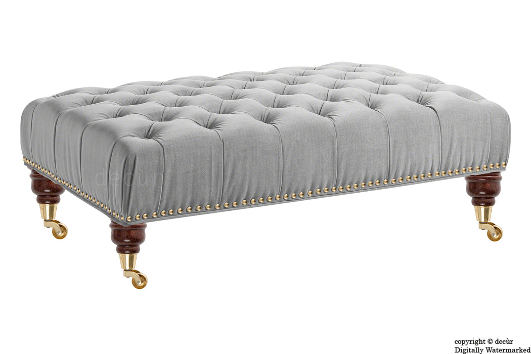 Catherine Buttoned Velvet Footstool - Silver with Optional Storage