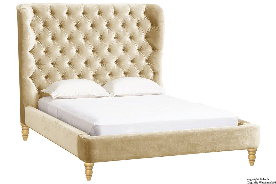 Knightsbridge Winged Velvet Upholstered Bed - Parchment