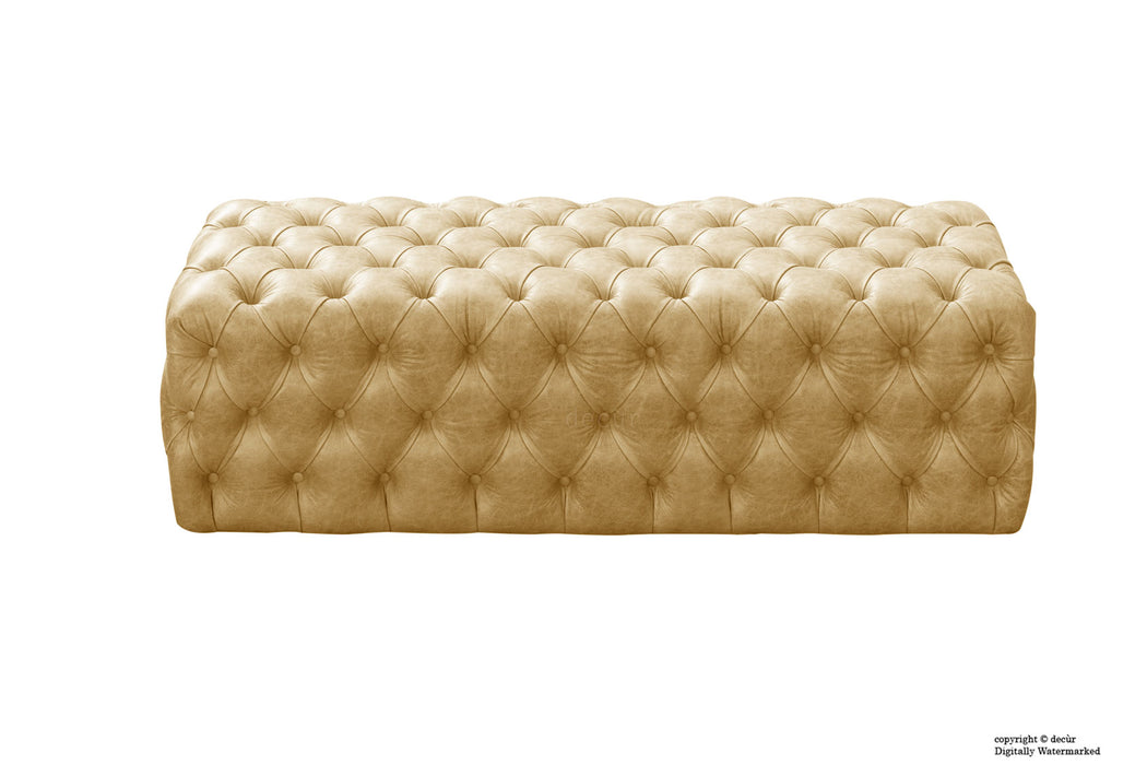 Oliver Buttoned Leather Ottoman - Pale Ale