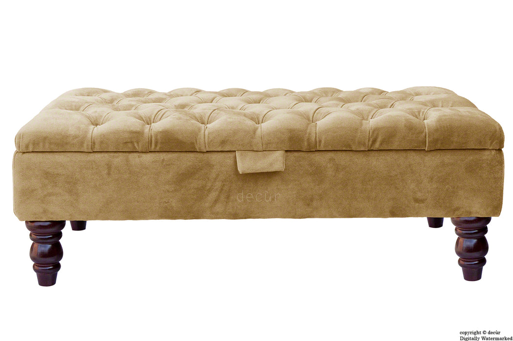 Tiffany Buttoned Velvet Footstool - Parchment with Optional Storage