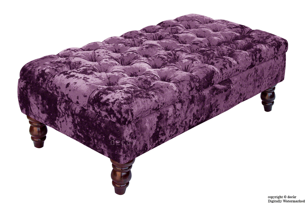 Tiffany Buttoned Crushed Velvet Footstool - Amethyst with Optional Storage