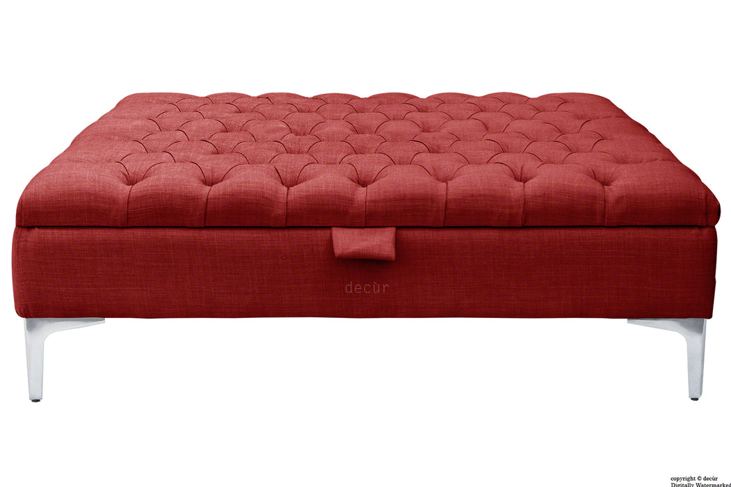 Tiffany Modern Buttoned Linen Footstool Large - Wine with Optional Storage