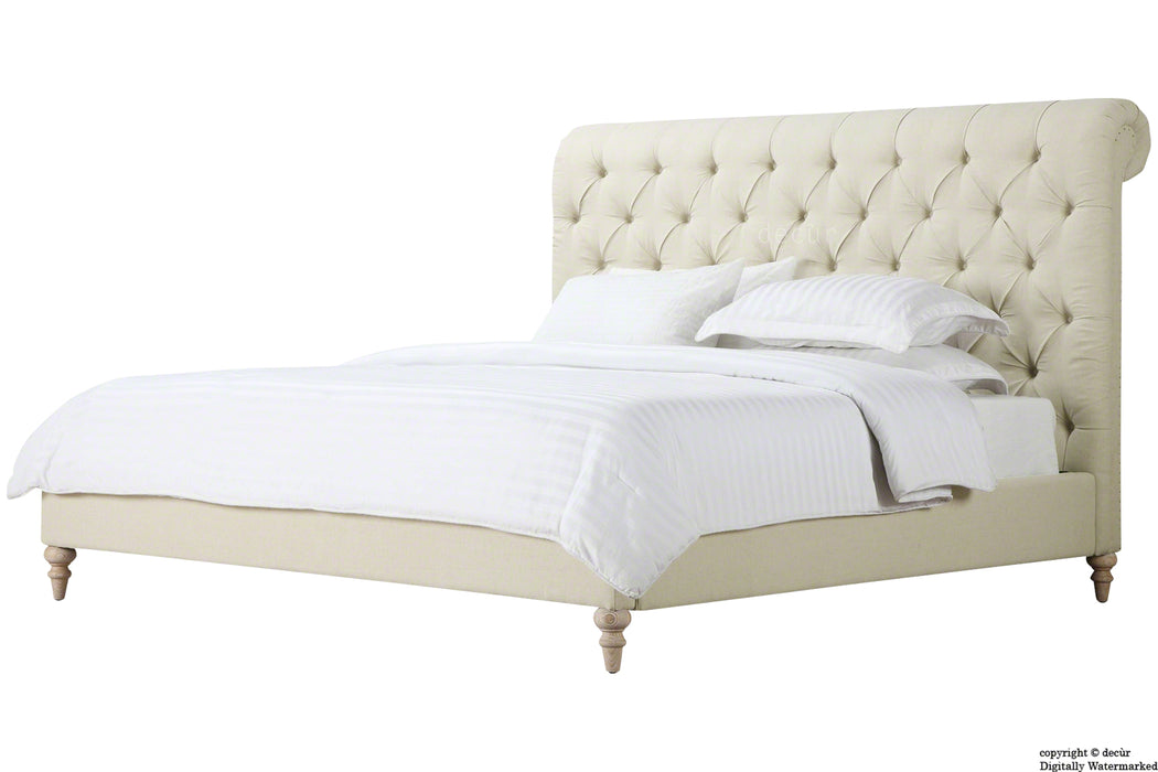 Bonaparte Deep Buttoned Chesterfield Upholstered Linen Bed - Natural