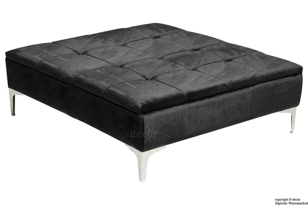 Mila Modern Buttoned Velvet Footstool Large - Cosmic Black with Optional Storage