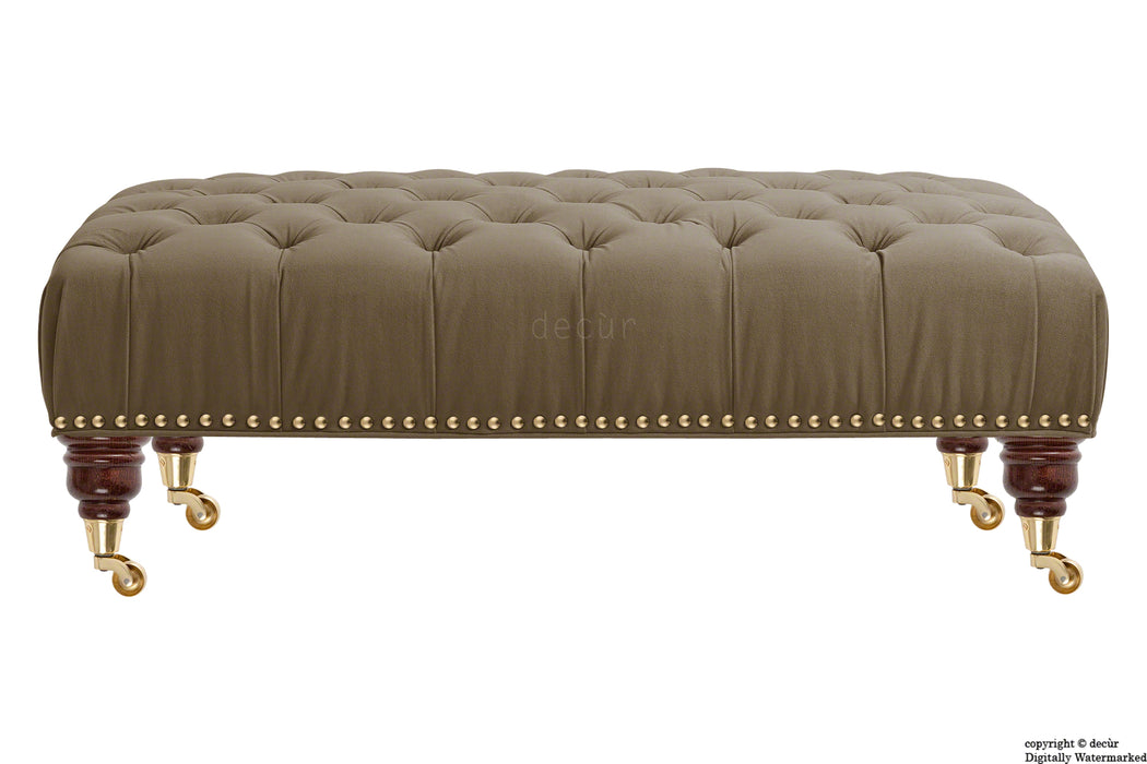 Catherine Buttoned Velvet Footstool - Taupe with Optional Storage
