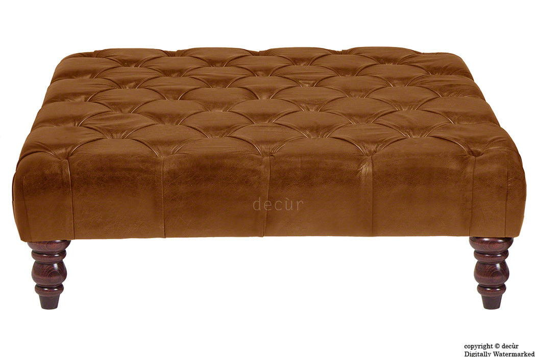 Cecil Buttoned Leather Footstool - Tan