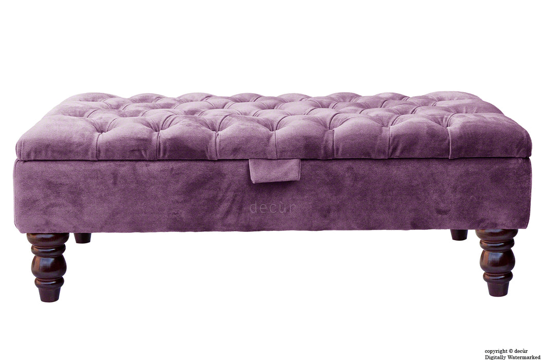 Tiffany Buttoned Velvet Footstool - Lavender with Optional Storage