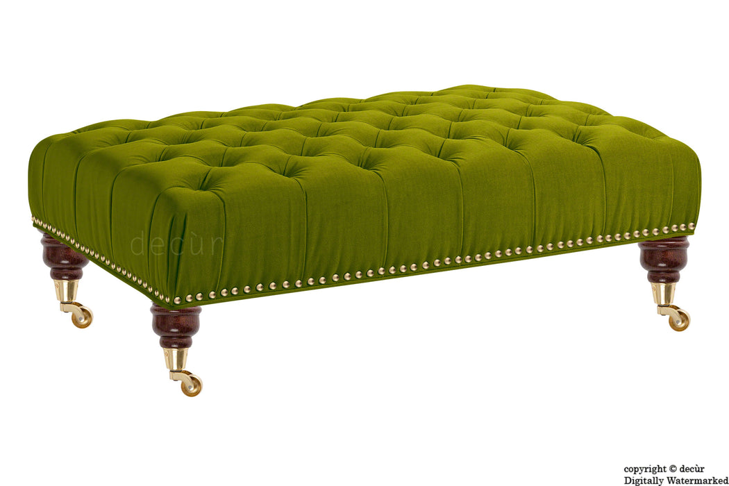 Catherine Buttoned Velvet Footstool - Grass with Optional Storage
