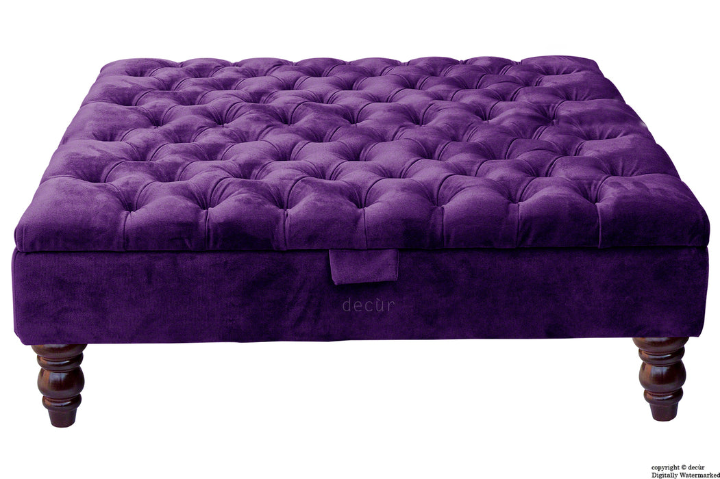 Tiffany Buttoned Velvet Footstool Large - Amethyst with Optional Storage