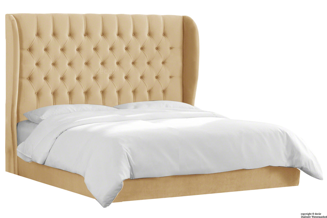 Vienna Velvet Upholstered Winged Bed - Parchment