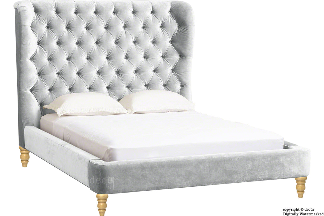 Knightsbridge Winged Velvet Upholstered Bed - Silver