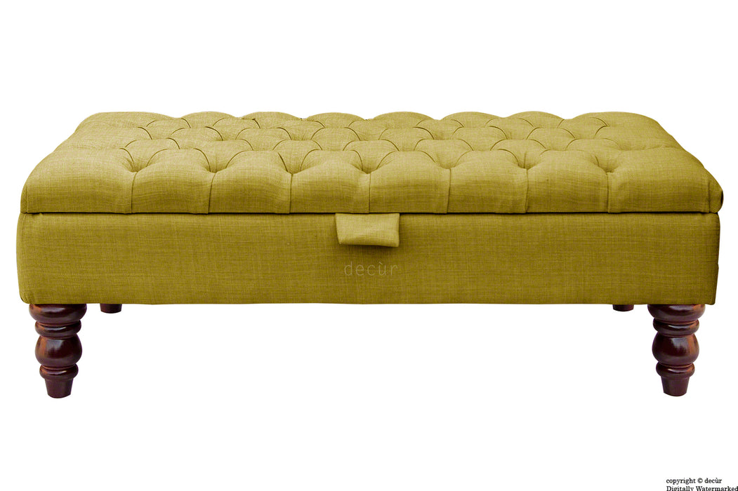 Tiffany Buttoned Linen Footstool - Olive with Optional Storage