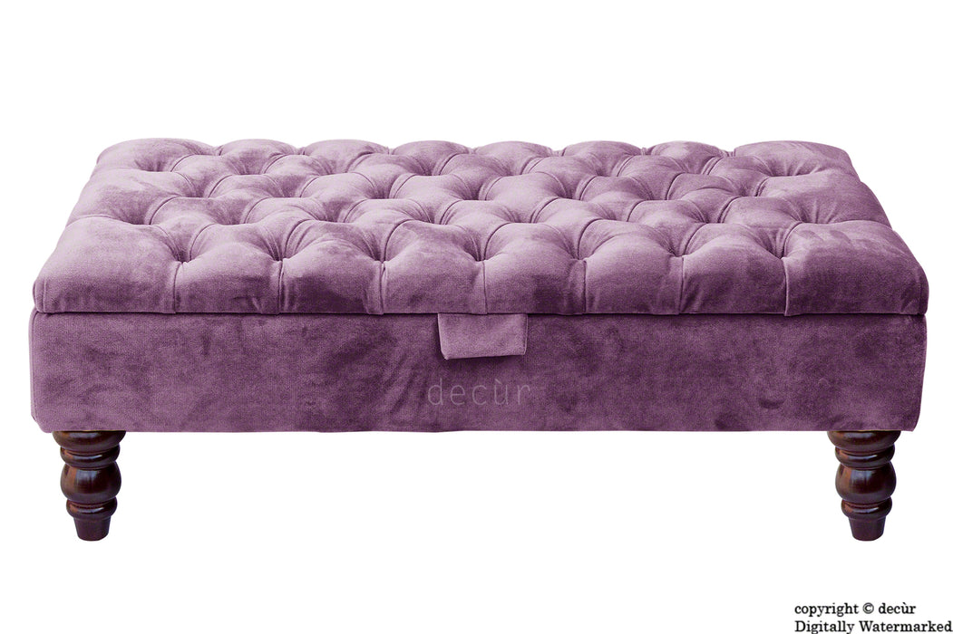 Tiffany Buttoned Velvet Footstool - Lavender with Optional Storage