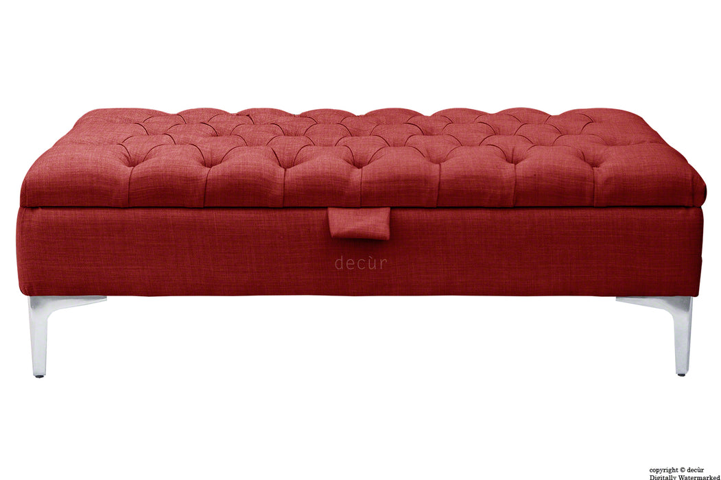 Tiffany Modern Buttoned Linen Footstool - Wine with Optional Storage