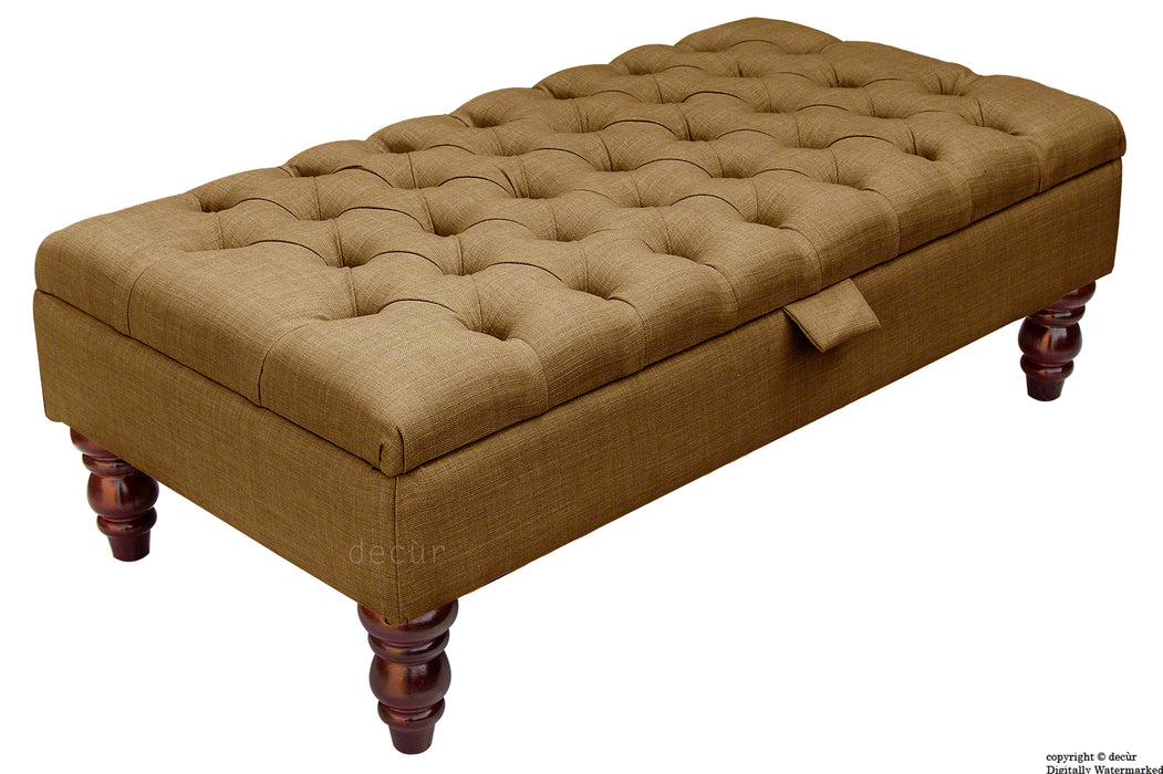 Tiffany Buttoned Linen Footstool - Coffee with Optional Storage