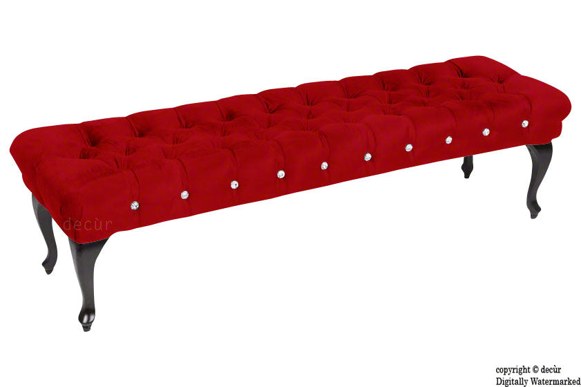 Serena Buttoned Velvet Footstool Bench - Red