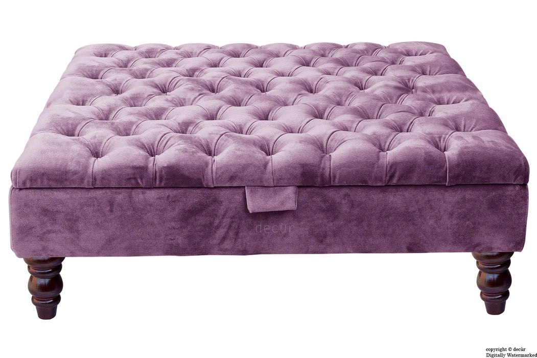 Tiffany Buttoned Velvet Footstool Large - Lavender with Optional Storage