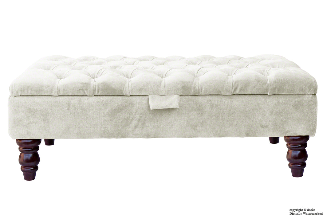 Tiffany Buttoned Velvet Footstool - Cream with Optional Storage