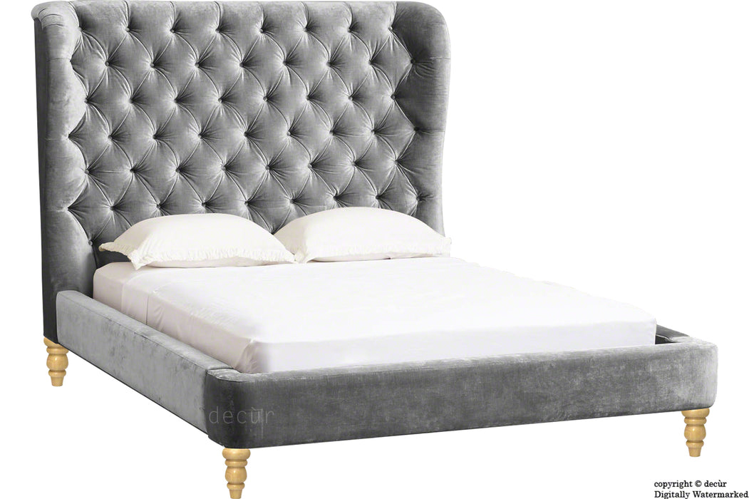 Knightsbridge Winged Velvet Upholstered Bed - Seal