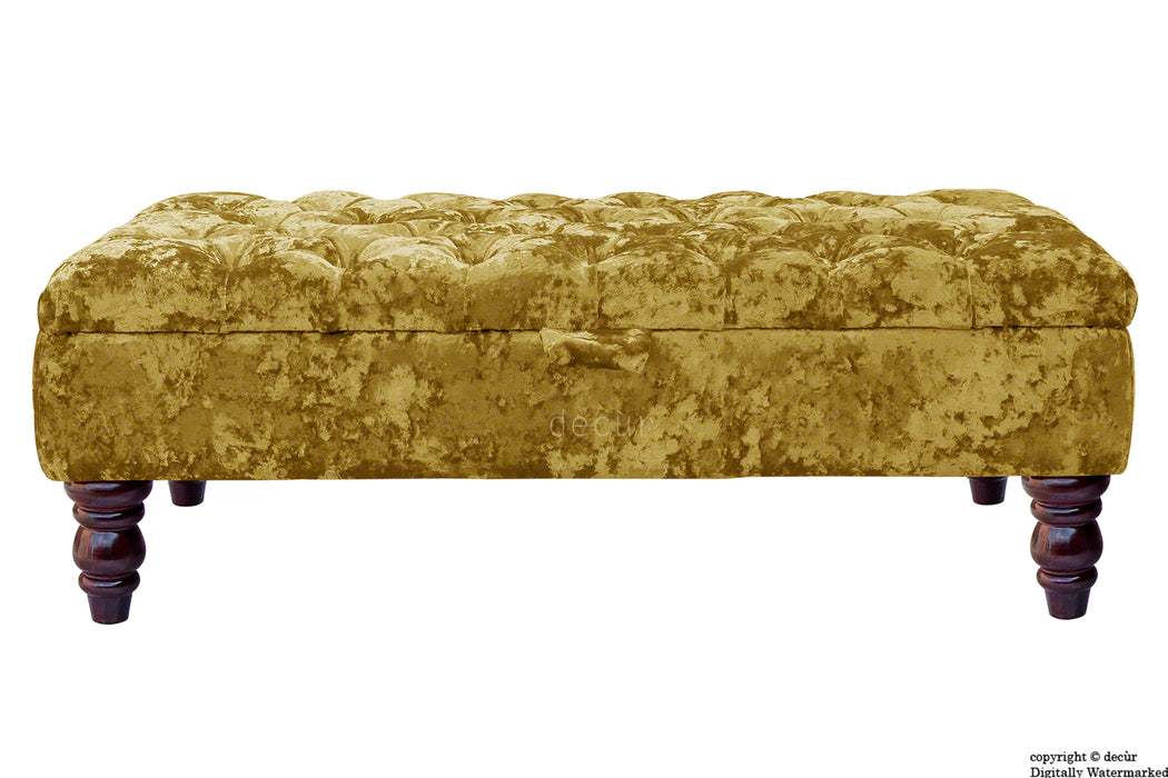 Tiffany Buttoned Crushed Velvet Footstool - Gilded with Optional Storage