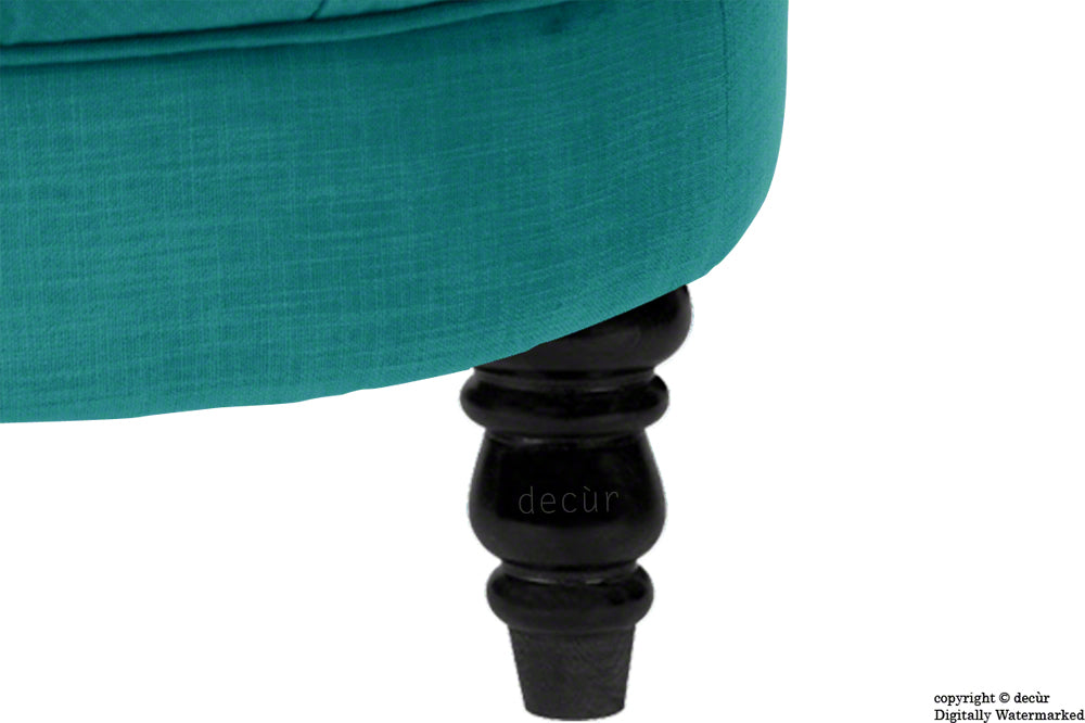 Raveen Buttoned Linen Modern Footstool - Teal
