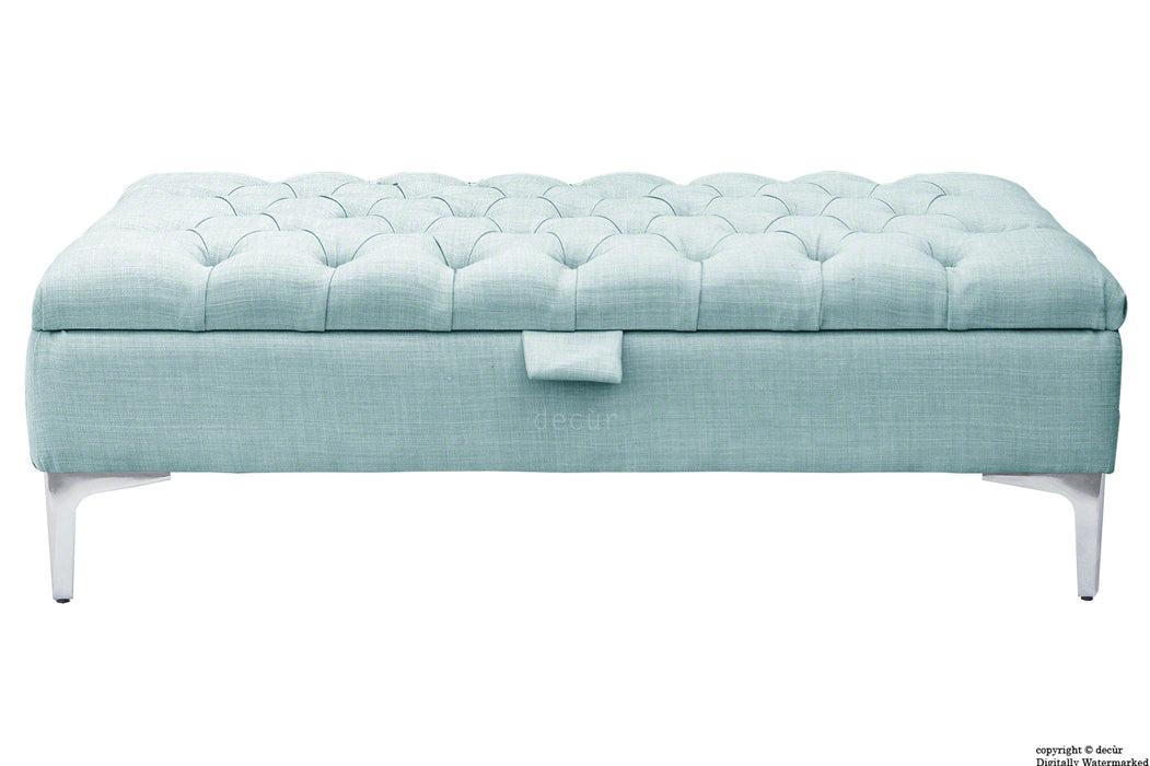 Tiffany Modern Buttoned Linen Footstool - Sky Duck Egg Blue with Optional Storage