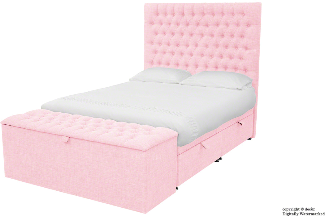 Kensington Linen Upholstered Ottoman Bed - Pink