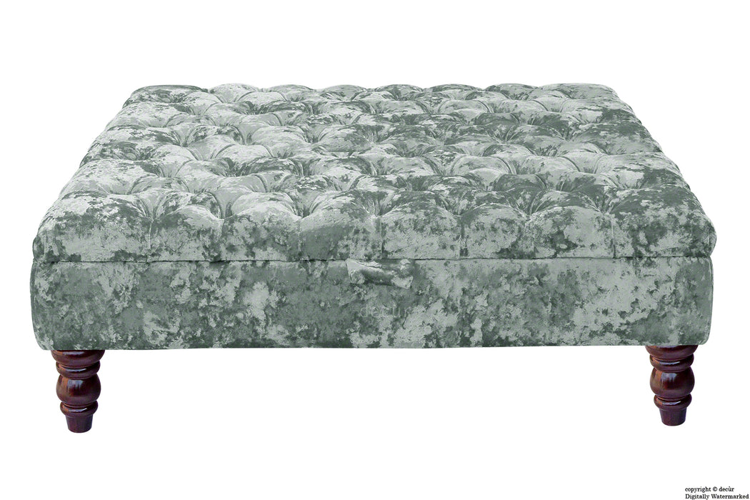 Tiffany Buttoned Crushed Velvet Footstool Large - Argent with Optional Storage