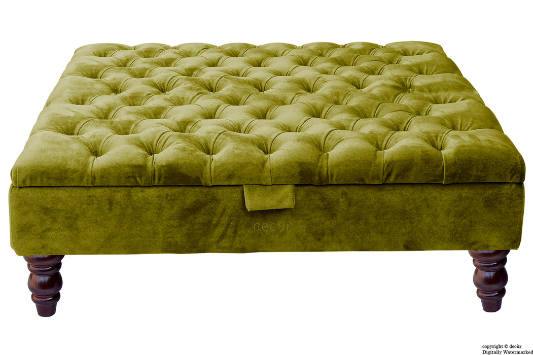 Tiffany Buttoned Velvet Footstool Large - Grass with Optional Storage