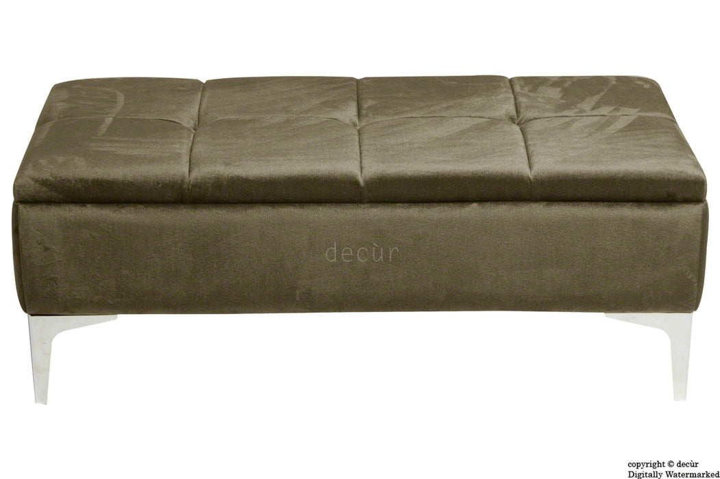 Mila Modern Buttoned Velvet Footstool - Taupe with Optional Storage