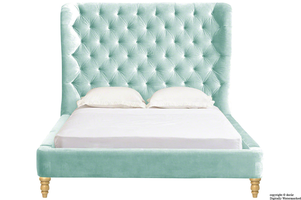 Knightsbridge Winged Velvet Upholstered Bed - Seaspray