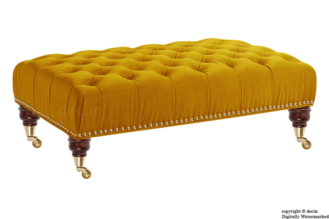 Catherine Buttoned Velvet Footstool - Gold with Optional Storage