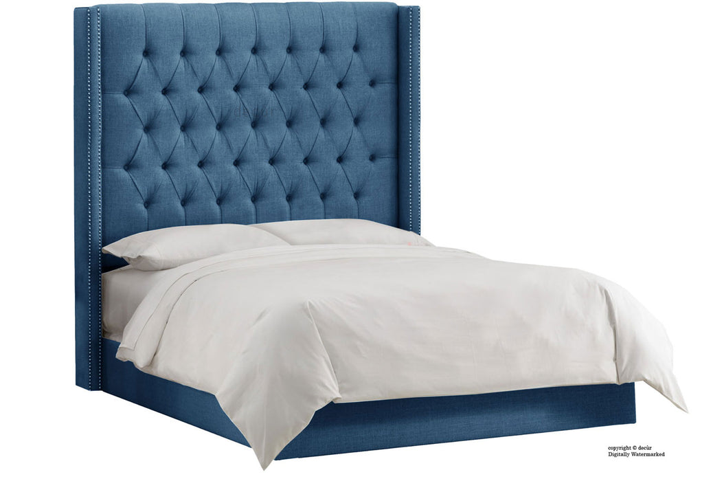 Balmoral Linen Upholstered Winged Bed - Midnight Dark Blue