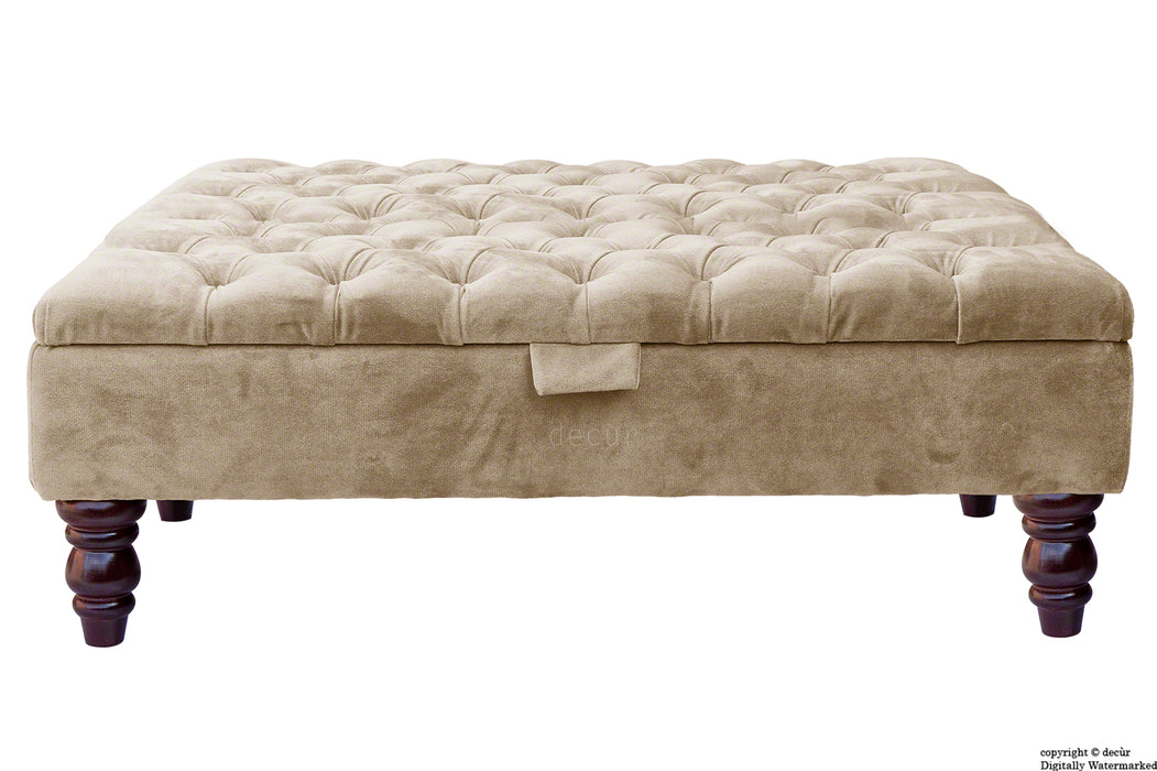 Tiffany Buttoned Velvet Footstool Large - Putty with Optional Storage