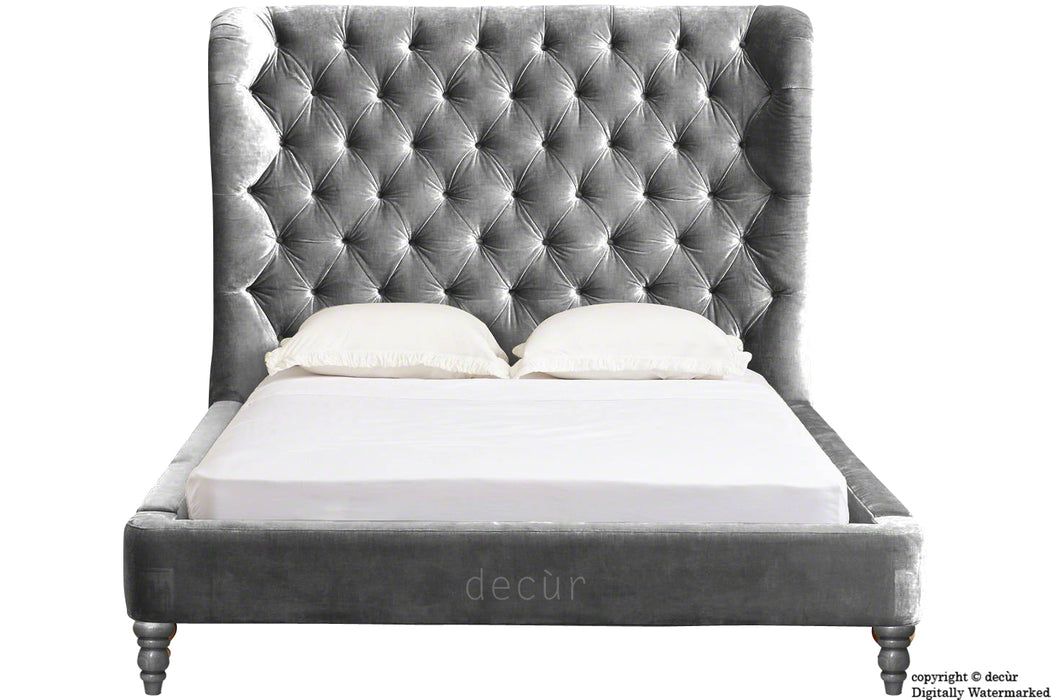Knightsbridge Winged Velvet Upholstered Bed - Seal