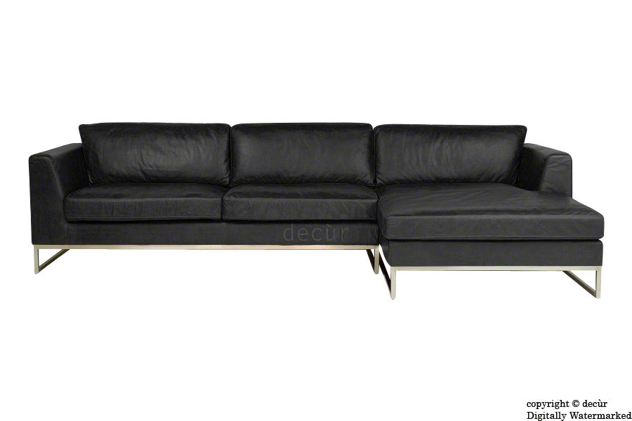 Penthouse Leather Corner Sofa - Black
