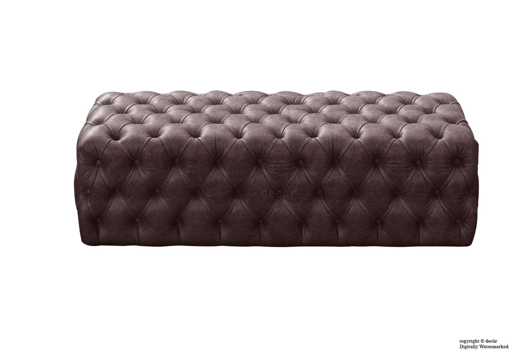 Oliver Buttoned Leather Ottoman - Dark Brown