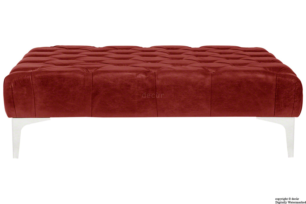 Cecil Modern Buttoned Leather Footstool - Gamay