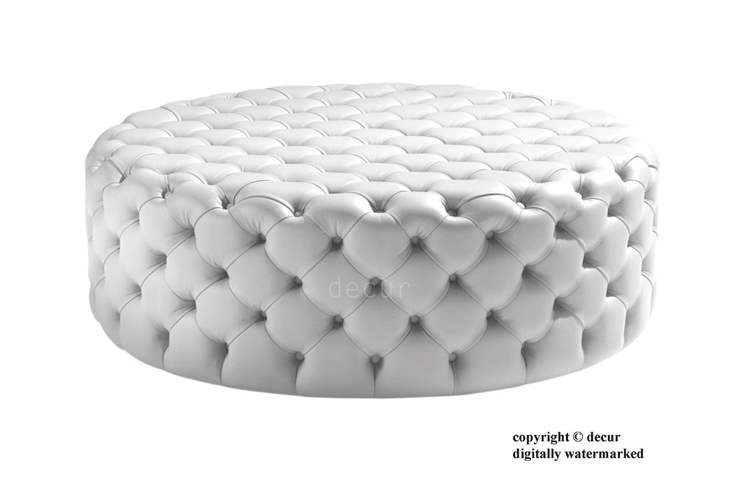 Leather Buttoned Ottoman / Footstool - White
