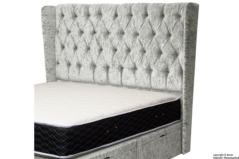 Eliza Winged Buttoned Crushed Velvet Headboard - Silver