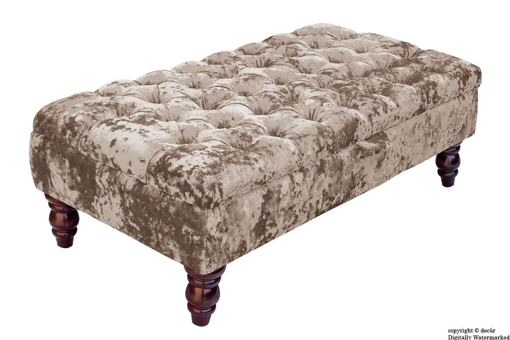 Tiffany Buttoned Crushed Velvet Footstool - Charm with Optional Storage