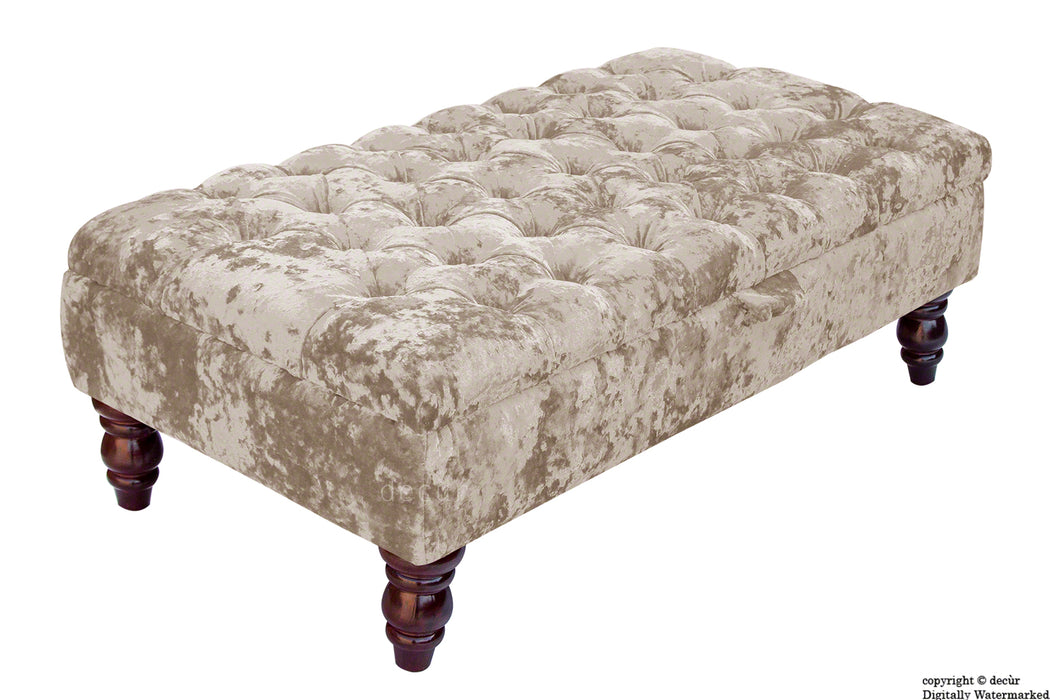 Tiffany Buttoned Crushed Velvet Footstool - Moonlight with Optional Storage