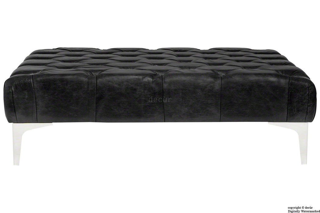 Cecil Modern Buttoned Leather Footstool - Black