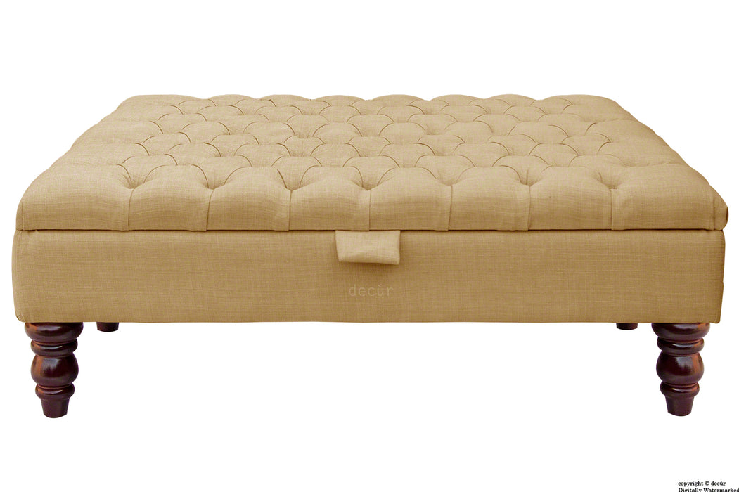 Tiffany Buttoned Linen Footstool Large - Honey with Optional Storage