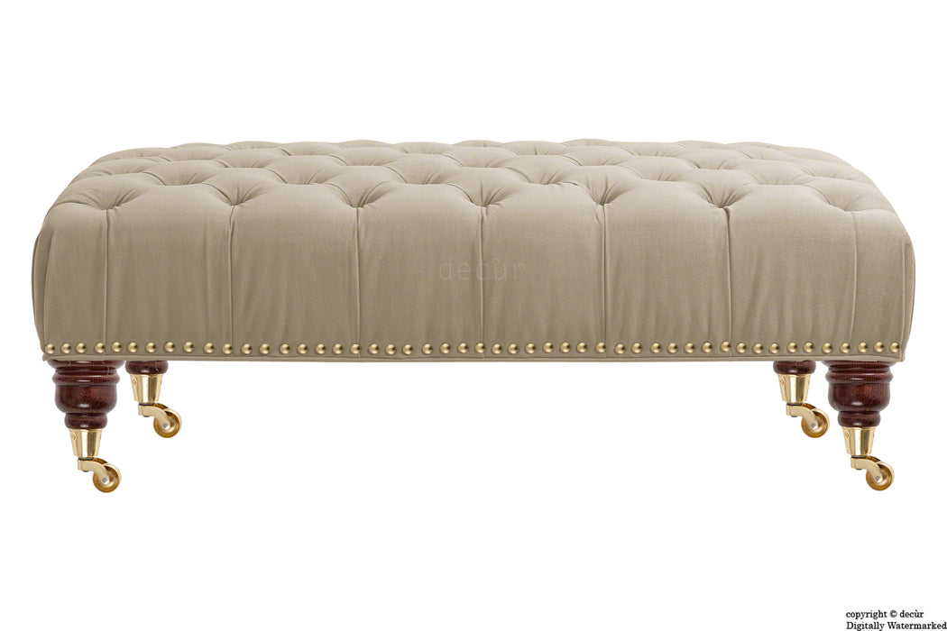 Catherine Buttoned Velvet Footstool - Putty with Optional Storage