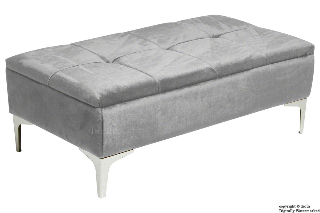 Mila Modern Buttoned Velvet Footstool - Silver with Optional Storage