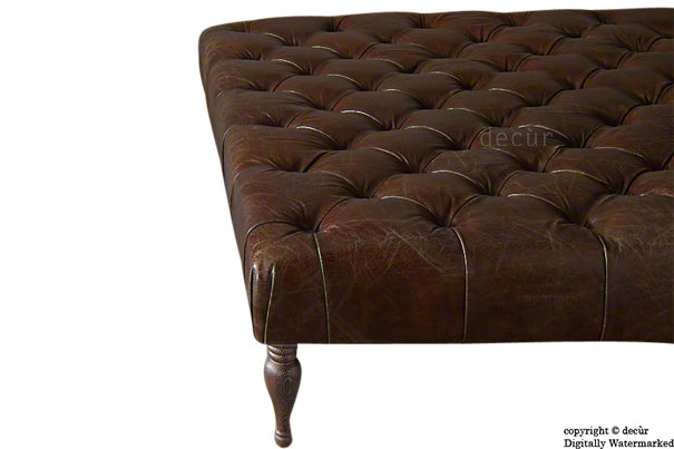 Dorchester Buttoned Leather Ottoman - Dark Brown