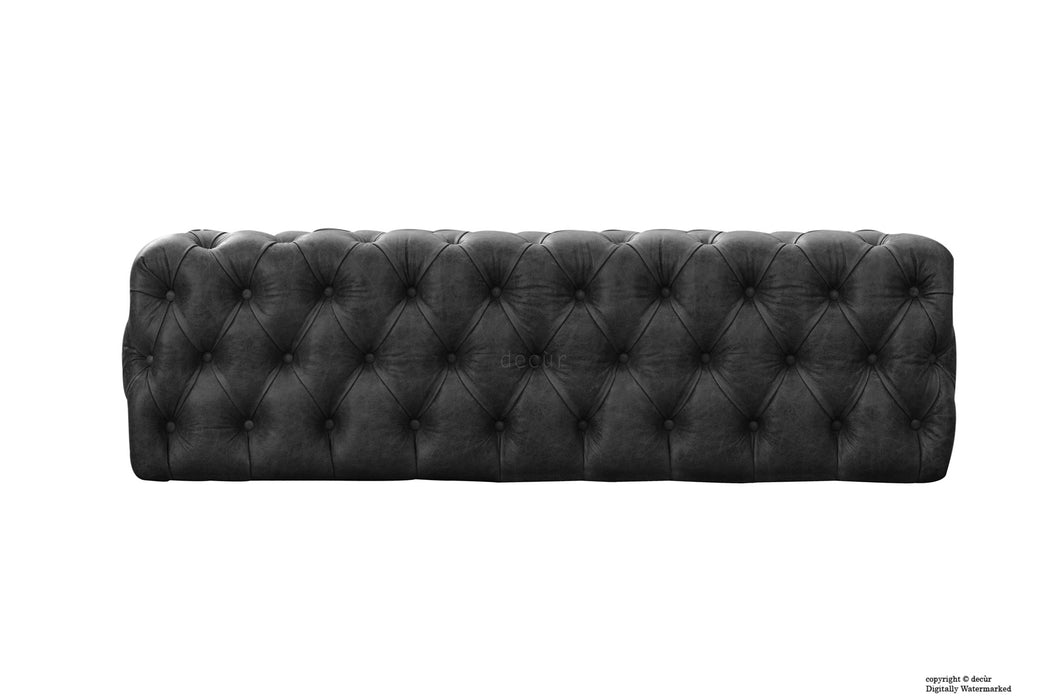 Oliver Buttoned Leather Ottoman - Black