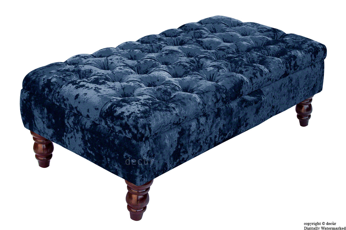 Tiffany Buttoned Crushed Velvet Footstool - Sapphire with Optional Sto ...