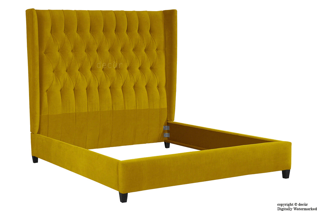 Adlington Velvet Upholstered Winged Bed - Gold